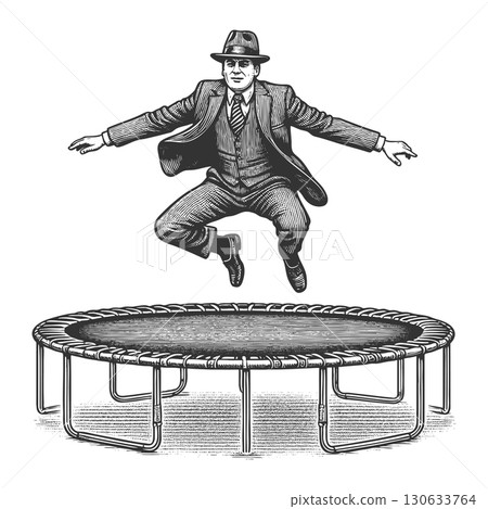 Businessman Jumping on Trampoline engraving vector 130633764