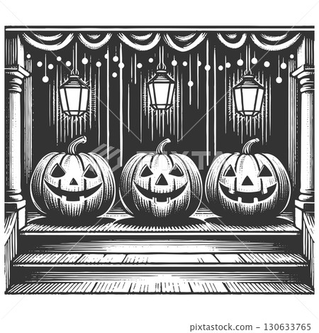 jack-o-lanterns on porch for Halloween vector 130633765