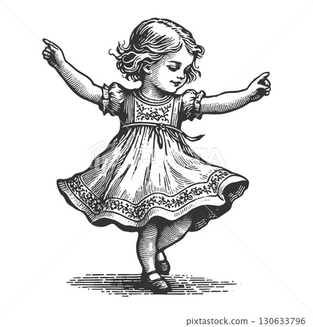 Dancing Young Girl engraving vector illustration Dancing Young Girl engraving vector illustration 130633796
