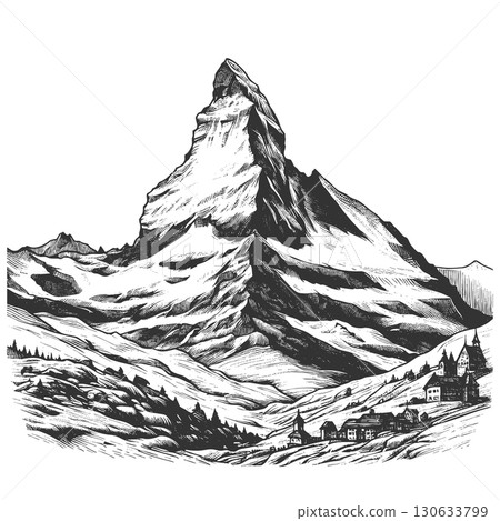 Matterhorn mountain engraving vector illustration 130633799