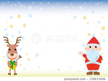 聖誕框架水平位置（雪，聖誕老人和馴鹿公告，星星） 130633806