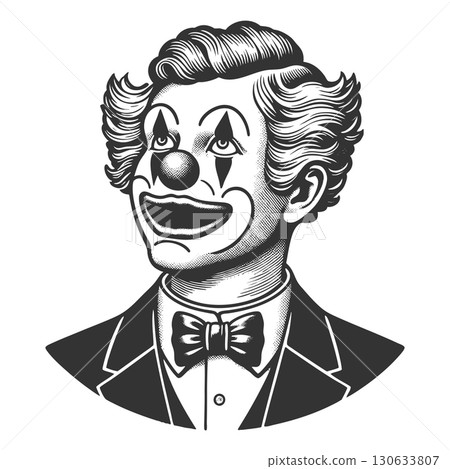 Clown Portrait engraving vector illustration 130633807