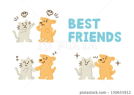 Best friend friendship illustration set, hand-drawn, cute, for children, educational use 130633912
