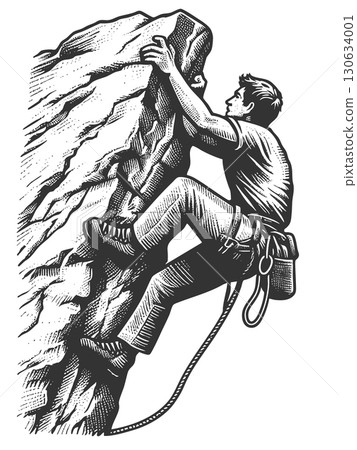 Man Rock Climbing on Steep Cliff Face vector 130634001