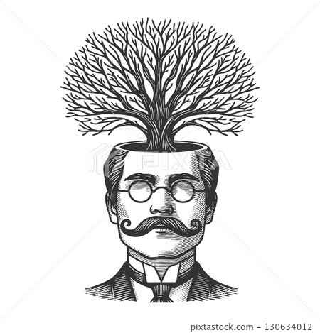 Tree Growing from Head engraving vector 130634012