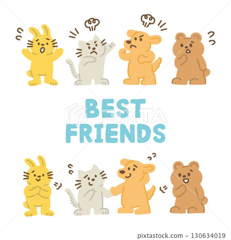 Friends quarrel reconciliation illustration set hand drawn cute for children educational use Friends quarrel reconciliation illustration set hand drawn cute for children educational use 130634019