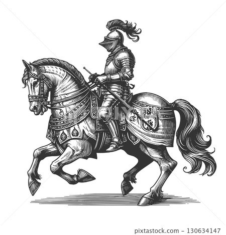 knight in armor riding horse vector illustration 130634147