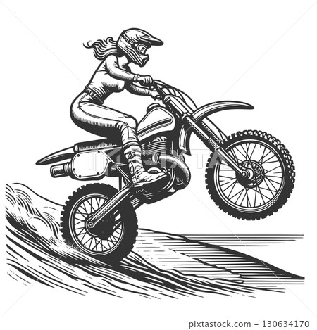 Female Motocross Rider in Action Vintage Art 130634170
