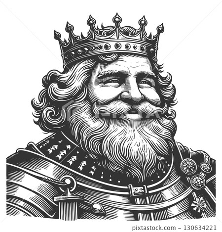 king portrait with crown engraving sketch vector 130634221