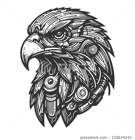 Cybernetic Eagle Head engraving vector 130634241