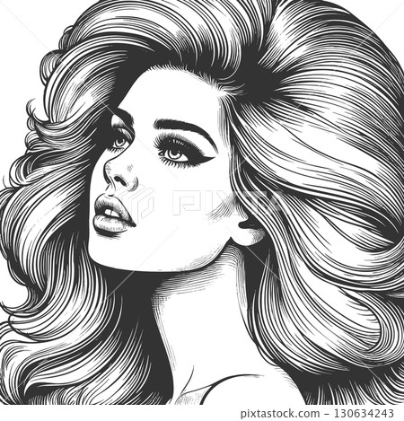 Woman with Exaggerated Voluminous Hair vector 130634243