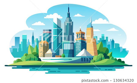 The perspective from the water offers a unique and expansive view of the Manhattan island. 130634320