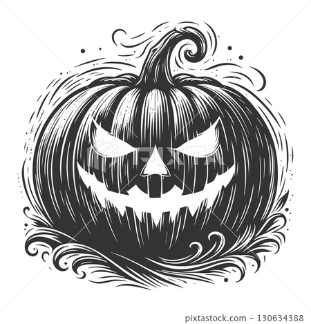 spooky Halloween pumpkin engraving sketch vector 130634388