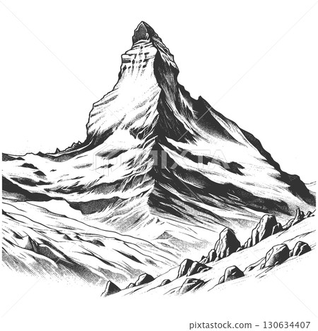 Matterhorn mountain engraving vector illustration 130634407