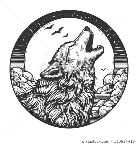Werewolf Howling at Full Moon vector illustration Werewolf Howling at Full Moon vector illustration 130634419