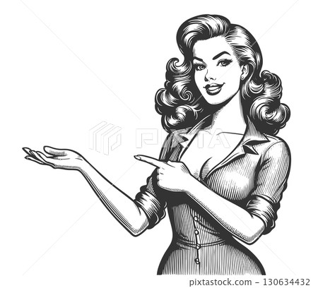 Woman Pointing and Presenting vector illustration 130634432