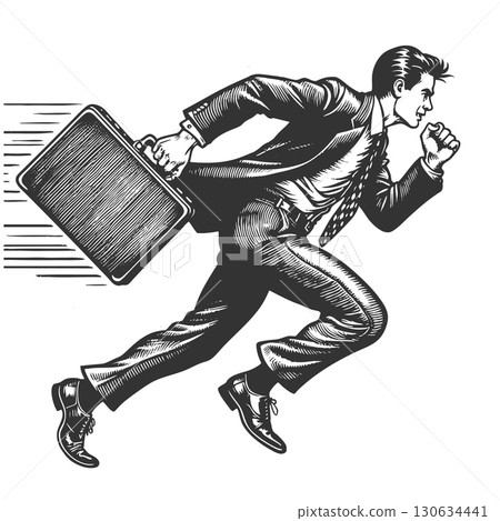 businessman running briefcase engraving vector businessman running briefcase engraving vector 130634441