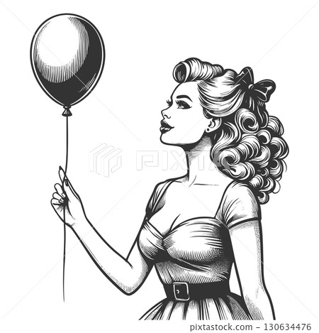 woman holding balloon vector illustration woman holding balloon vector illustration 130634476