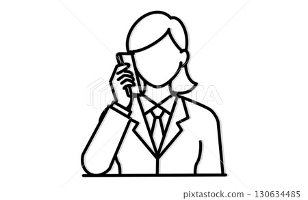一位女性商務人士在智慧型手機上交談的圖示插圖 130634485
