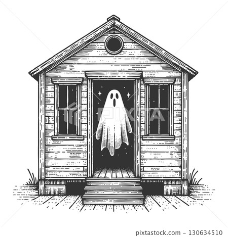 Haunted house with ghost vector illustration Haunted house with ghost vector illustration 130634510
