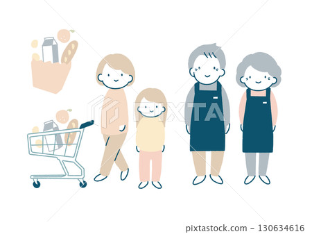 家長和孩子在商店購物，高級工作人員 130634616