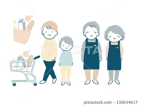 家長和孩子在商店購物，高級工作人員 130634617