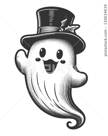 Cute Halloween Ghost Top Hat raster illustration Cute Halloween Ghost Top Hat raster illustration 130634639
