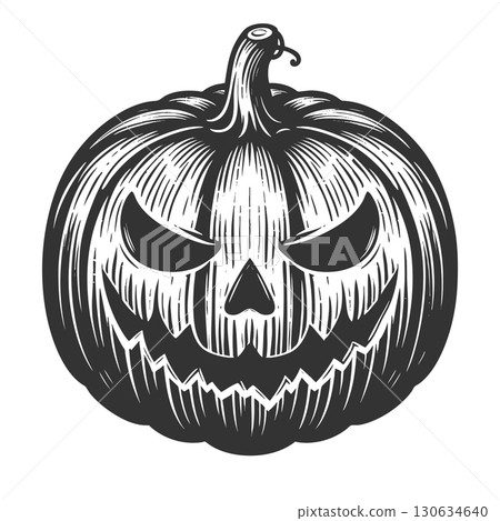 spooky Halloween pumpkin engraving sketch raster 130634640