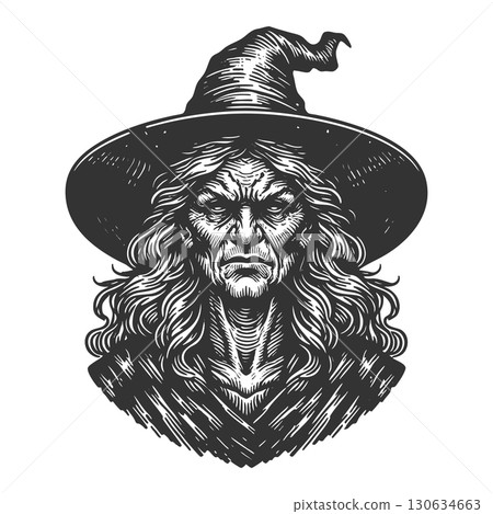 Scary Old Witch with Hat vector illustration 130634663