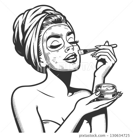 Beauty Woman Applying Face Mask vector 130634725