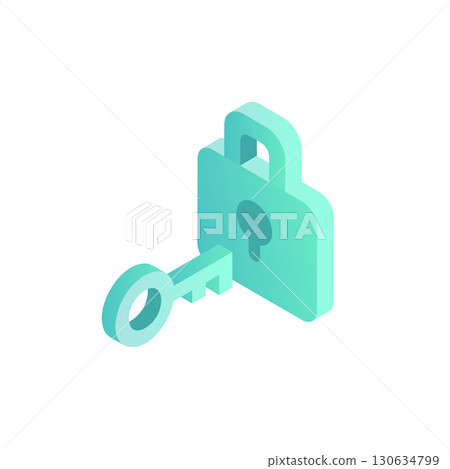 等距安全圖示（掛鎖和鑰匙）向量 130634799