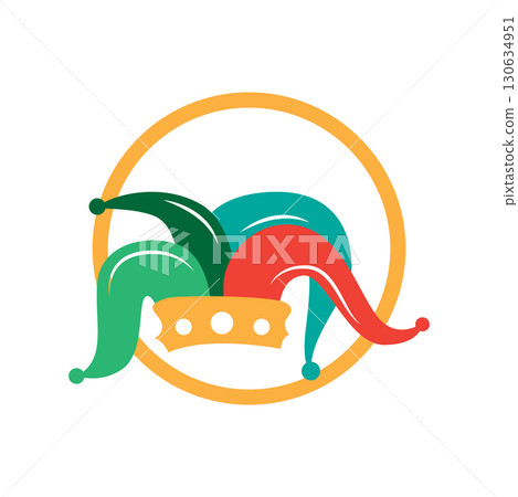 Simple colorful clown hat logo simple circus comedian equipment design template illustration 130634951