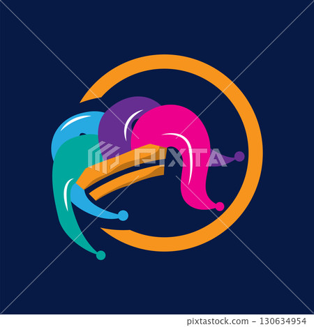 Simple colorful clown hat logo simple circus comedian equipment design template illustration Simple colorful clown hat logo simple circus comedian equipment design template illustration 130634954