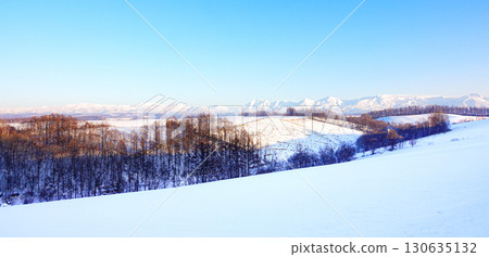 從北海道美瑛的三愛之丘展望公園眺望大雪山連峰和十勝連峰 130635132