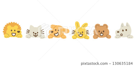 可愛的動物插圖，臉部套裝，手繪，可愛，適合兒童 130635184