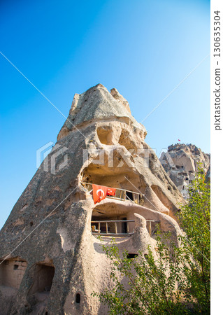 Valley of doves panoramic view near Uchisar castle in sunrise, Cappadocia 130635304