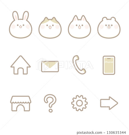 Cute animal and simple UI icon set_brown *EPS version Cute animal and simple UI icon set_brown *EPS version 130635344