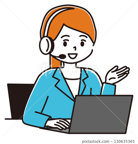 呼叫中心女性插畫 呼叫中心女性插畫 130635365