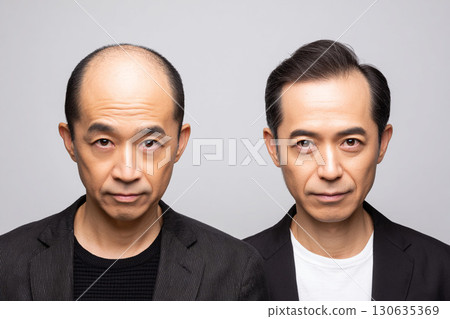 中年男子頭髮稀疏的前後對比 130635369