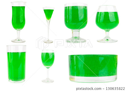 Glass of Green Drink on White Background Glass of Green Drink on White Background 130635822