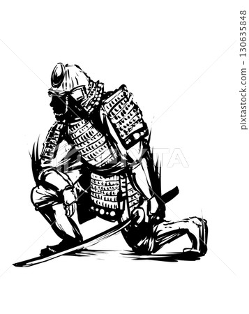 Sumi-e illustration of a standing samurai 130635848