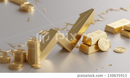 金幣和上升箭頭代表的經濟成長和投資利潤 130635913