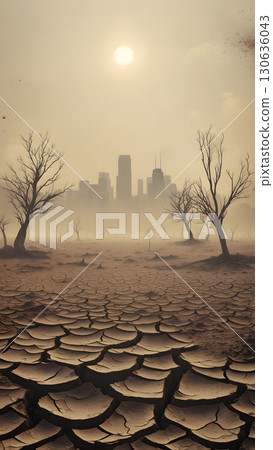 Dry desert with a city behind and trees in the front Dry desert with a city behind and trees in the front 130636043