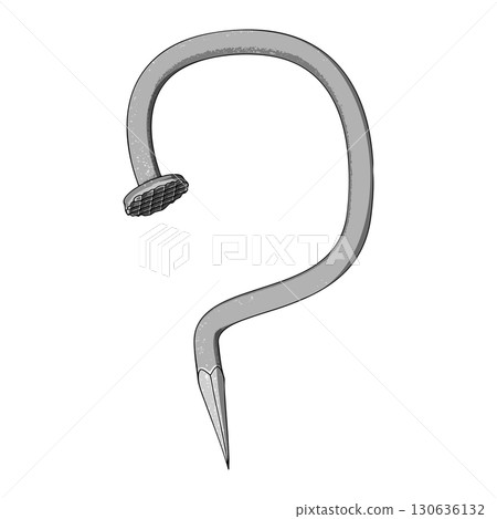 Nail or Hobnail Stainless Steel and Iron Pins on White Background. Construction and Wooden Work Equipment. Vector Illustration. 130636132