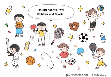 兒童和體育插圖集 130636279