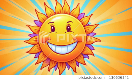 A Smiling Sun with Radiant Rays Shining in Bright and Beautiful Colors to Spread Joy 130636341