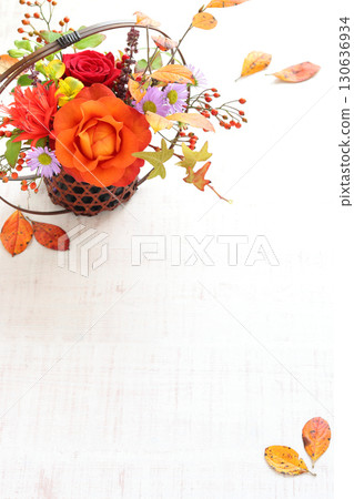 Autumn arrangement in a bamboo vase Autumn arrangement in a bamboo vase 130636934
