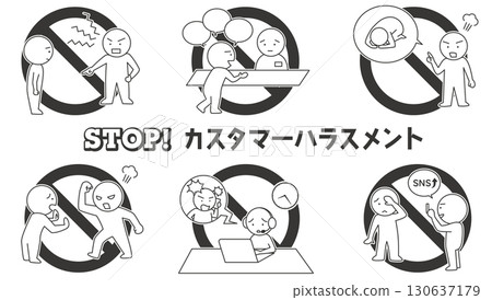 顧客騷擾預防插圖集：簡單的線條藝術向量素材，用於客戶服務和培訓 130637179