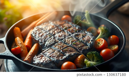 beef steak with vegetables 130637180