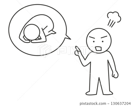 顧客強迫某人下跪的插圖 - 簡單的火柴人向量插圖，代表顧客騷擾 130637204